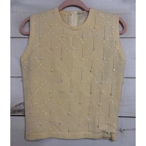 Vintage Pacific Classics Yellow Beaded Angora Lambswool Shell Sweater Top MCM